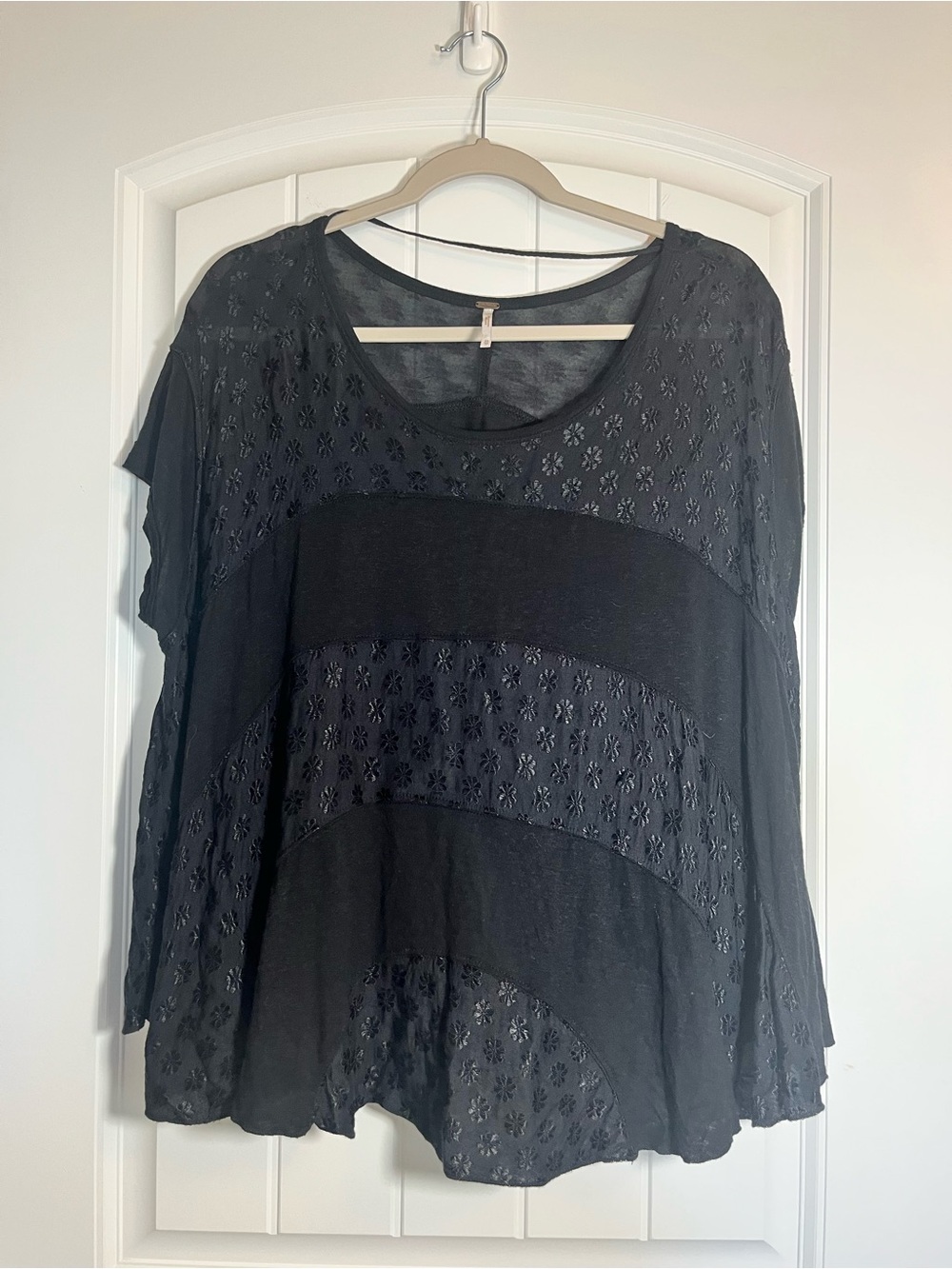 Free People Black Sheer Floral Eyelet Top